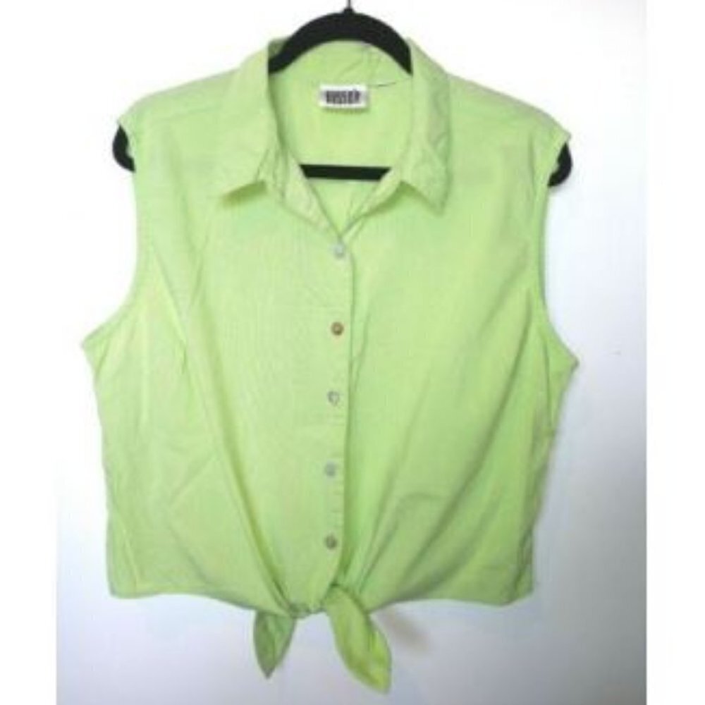Chico's Sleeveless crop Top Collar bow green